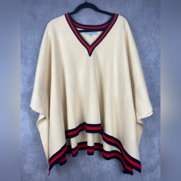 Tuckernuck Camden Soft Knit Poncho Cape V-Neck Ivory One Size - Picture 2 of 10